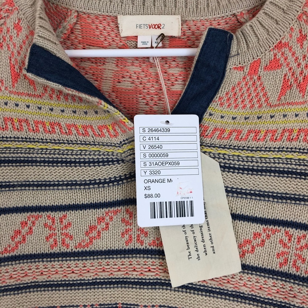 Anthropologie Fiets Voor 2 Orange Mott Sweater NWT - Picture 3 of 5